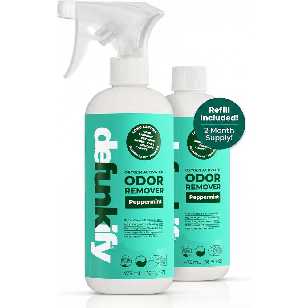 image:imageFabric Freshener Spray 32oz Fresh Air Odor Remover Spray Shoe Deodorizer Carpet Deodorizer Odor Eliminator for Strong Odors Cleaning Supplies ProvenSafe Fabric Freshener for Sensitive GearPeppermint